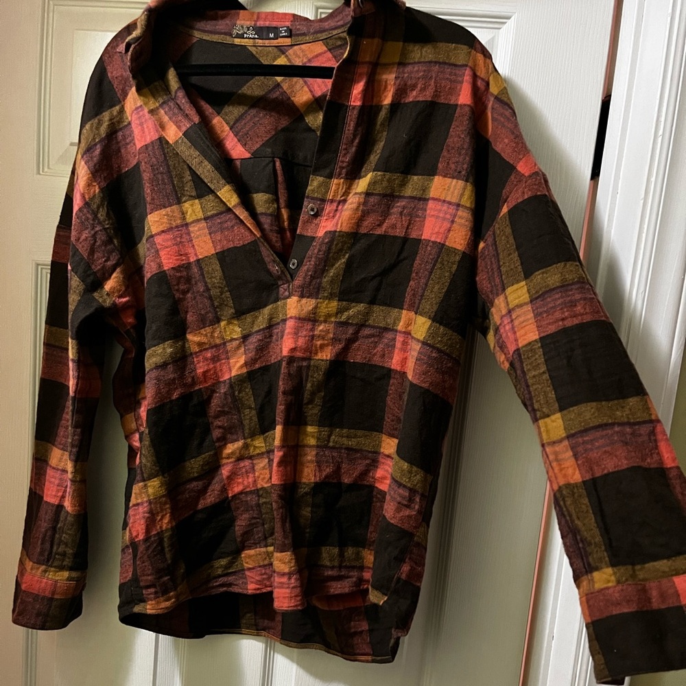 Prana 3/4 button down flannel shirt